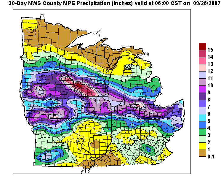 Midwest rainfall for August 2007