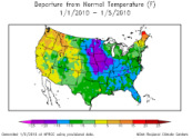 January temperature departure map of the US