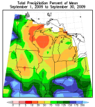 Illinois rainfall in September, departure from normal