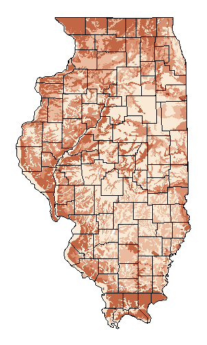 This map shows the soil drainage suitability of this crop in the state of Illinois.