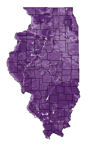 This map shows the soil pH suitability of this crop in the state of Illinois.
