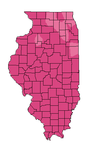 This map shows the temperature suitability of this crop in the state of Illinois.