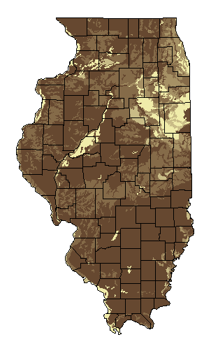 This map shows the soil texture suitability of this crop in the state of Illinois.