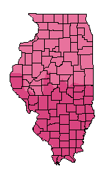 This map shows the temperature suitability of this crop in the state of Illinois.