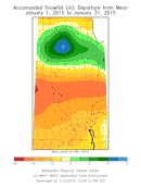 Accumulated Snowfall (in.): Departure from Mean January 1, 2015 to January 31, 2015