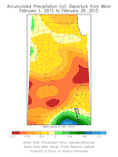 Accumulated Precipitation (in.): Departure from Mean February 1, 2015 to February 28, 2015 - click to enlarge Accumulated Precipitation (in.): Departure from Mean February 1, 2015 to February 28, 2015