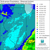 Multi-sensor Precipitation: Observed (in): Month-To-Date Ending the Morning of 10/31/2015