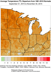 Average Temperature (F): Departure from 1981 to 2010 Normals - click to enlarge Average Temperature (F): Departure from 1981 to 2010 Normals