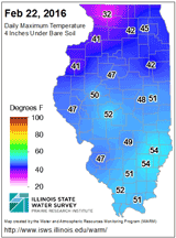 Daily Maximum Temperature 4 Inches Under Bare Soil - Feb 22, 2016