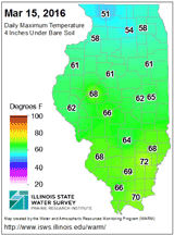 Daily Maximum Temperature 4 Inches Under Bare Soil - Mar 15, 2016