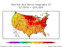 March temperature departures from the 1981-2010 average