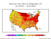 March temperature departures from the 1981-2010 average - click to enlarge March temperature departures from the 1981-2010 average