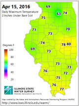 Daily Maximum Temperature 2 Inches Under Bare Soil - Apr 15, 2016