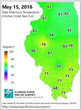 Daily Maximum Temperature 4 Inches Under Bare Soil - May 15, 2016