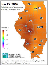 Daily Maximum Temperature 4 Inches Under Bare Soil - June 15, 2016