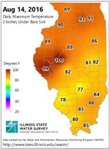 Daily Maximum Temperature 2 Inches Under Bare Soil - August 14, 2016