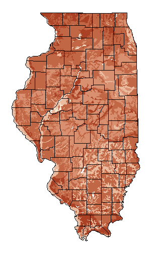 This map shows the soil drainage suitability of this crop in the state of Illinois.