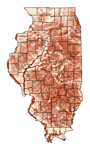 This map shows the soil drainage suitability of this crop in the state of Illinois.