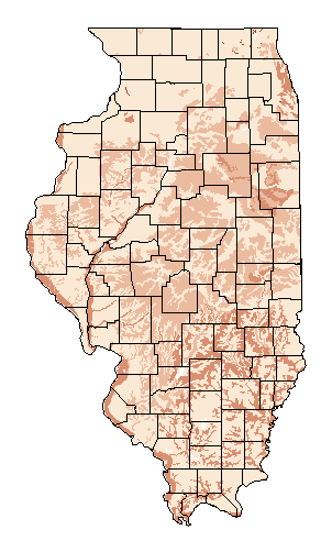 This map shows the soil drainage suitability of this crop in the state of Illinois.
