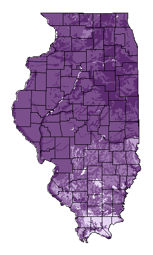 This map shows the soil pH suitability of this crop in the state of Illinois.