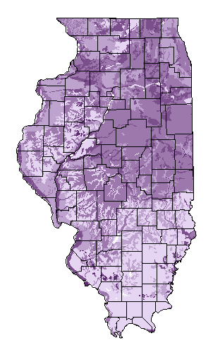This map shows the soil pH suitability of this crop in the state of Illinois.