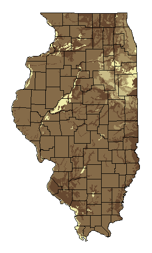 This map shows the soil texture suitability of this crop in the state of Illinois.