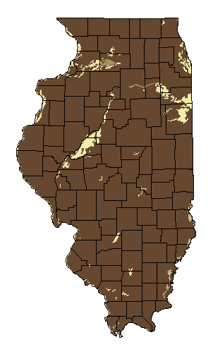 This map shows the soil texture suitability of this crop in the state of Illinois.