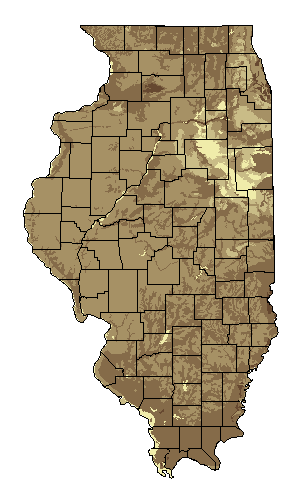 This map shows the soil texture suitability of this crop in the state of Illinois.