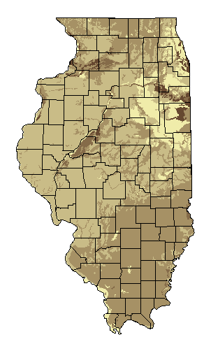 This map shows the soil texture suitability of this crop in the state of Illinois.