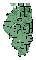 This map shows the overall suitability of this crop in the state of Illinois.