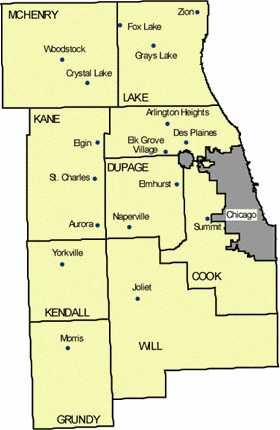 Map of Counties and Major Cities in Northeast Illinois Map of Counties and Major Cities in Northeast Illinois