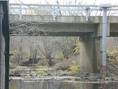 Monitoring equipment on a road bridge over the Sangamon River