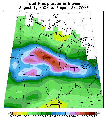 Midwest rainfall for August 2007