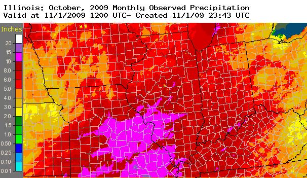 Illinois Rainfall in October, estimate from radar