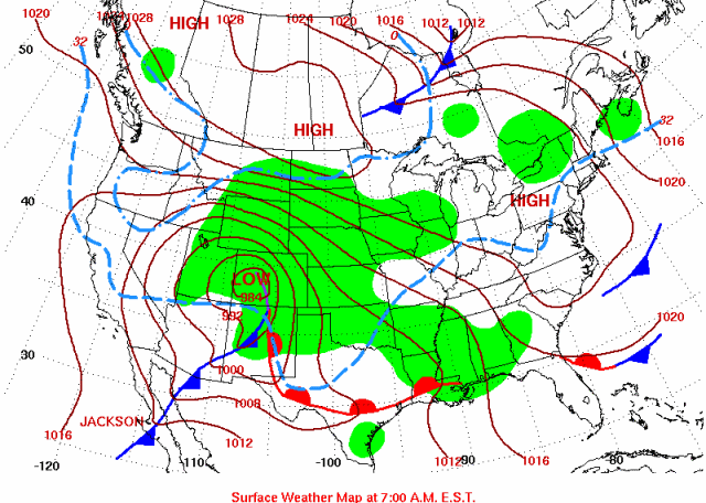 December 8, 2009, surface weather pattern. Source: NOAA