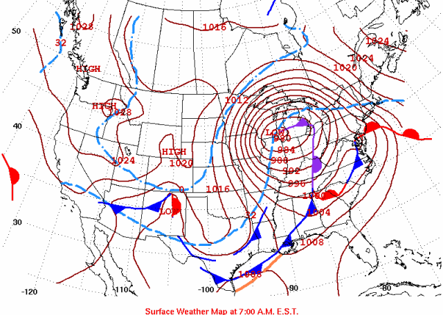 December 9, 2009, surface weather pattern. Source: NOAA