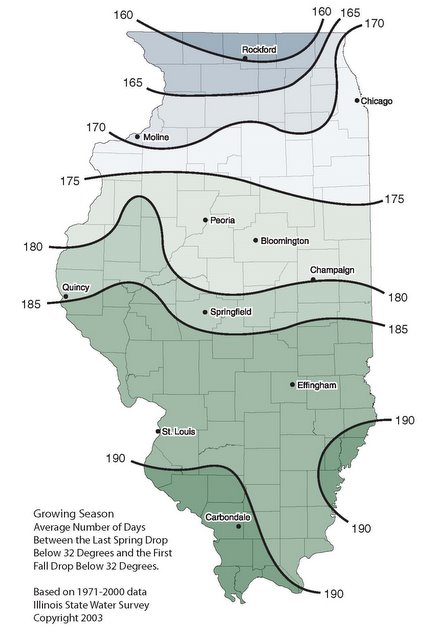 Illinois growing season length map
