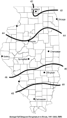 Autumn dewpoint temperature for Illinois