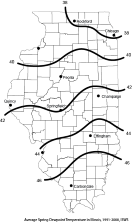 Spring dewpoint temperature for Illinois