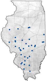 Locator map for the WARM Reservoir Stations in Illinois