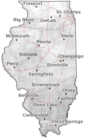 State Of Illinois Map Illinois Climate Network Station Map: Soils, Illinois State Water Survey